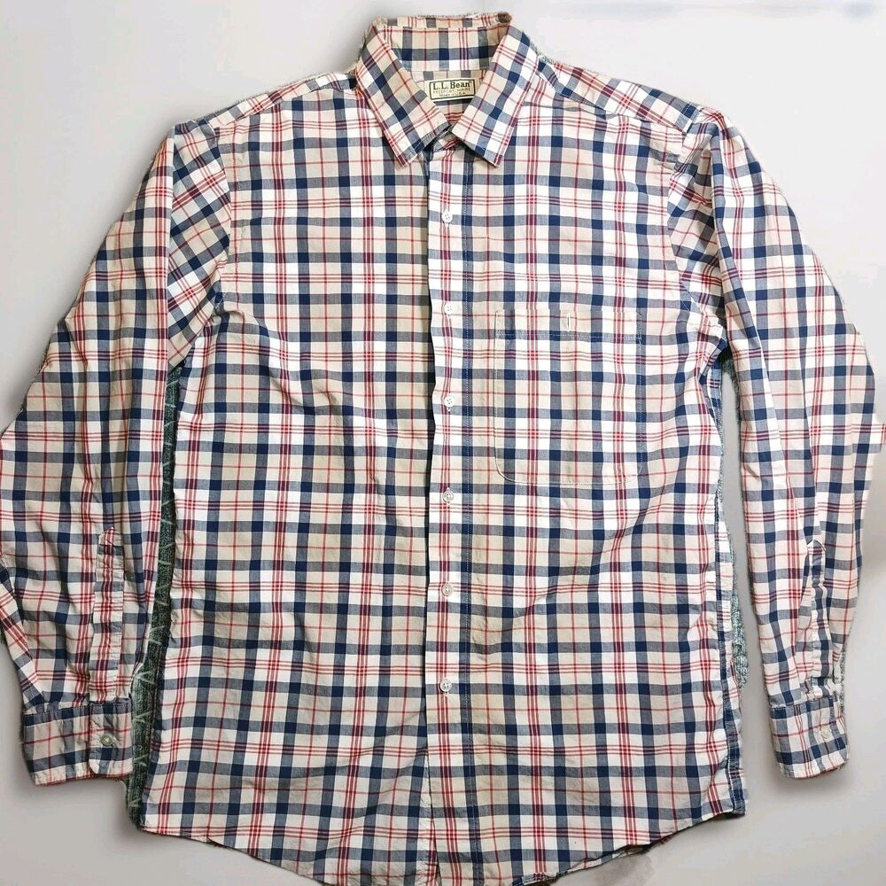 Men's L. L. Bean Short Sleeve Pink, Blue Plaid Button Shirt Size M - Made in USA